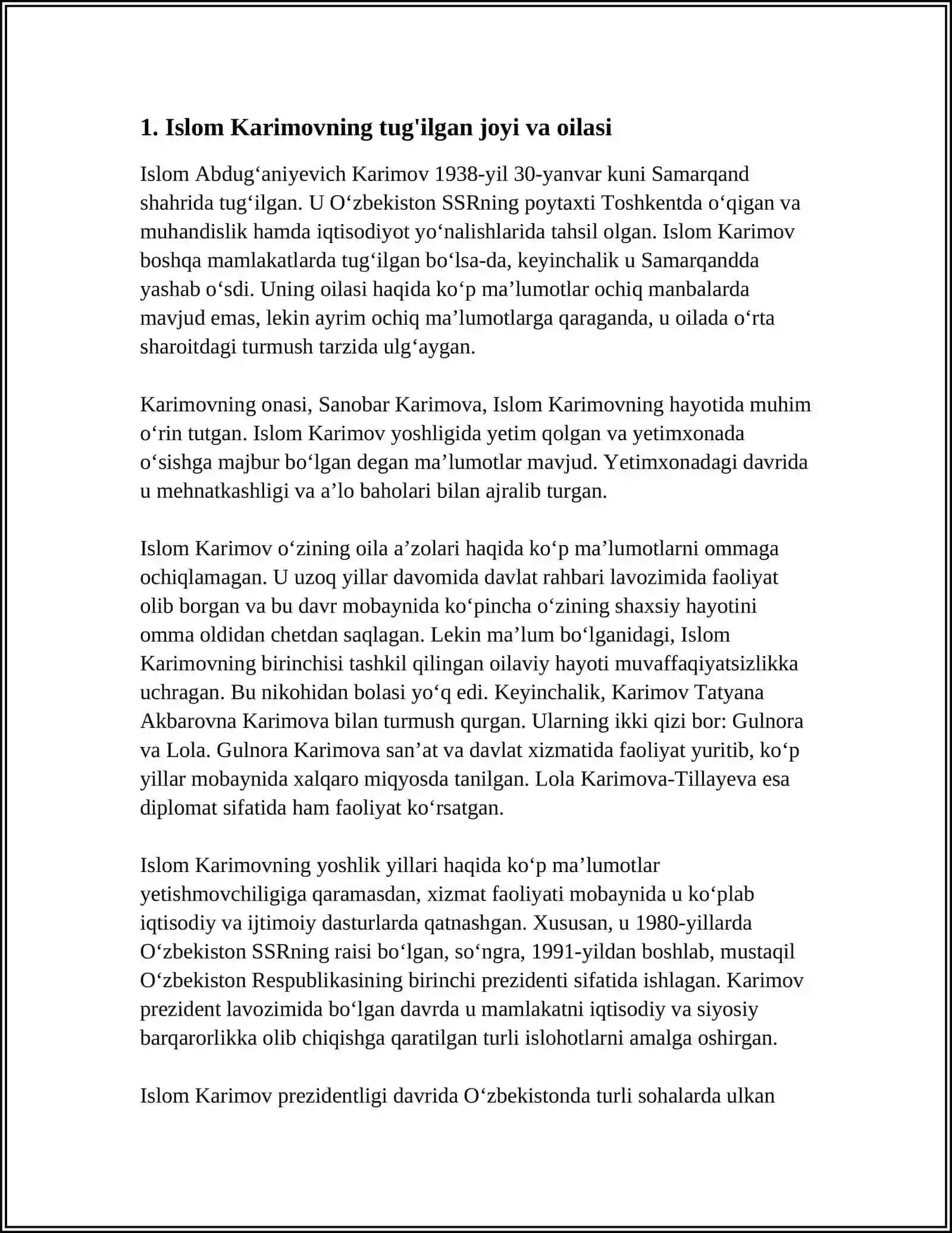 OʻZBEKISTON RESPUBLIKASI BIRINCHI PREZIDENTI ISLOM KARIMOV 3