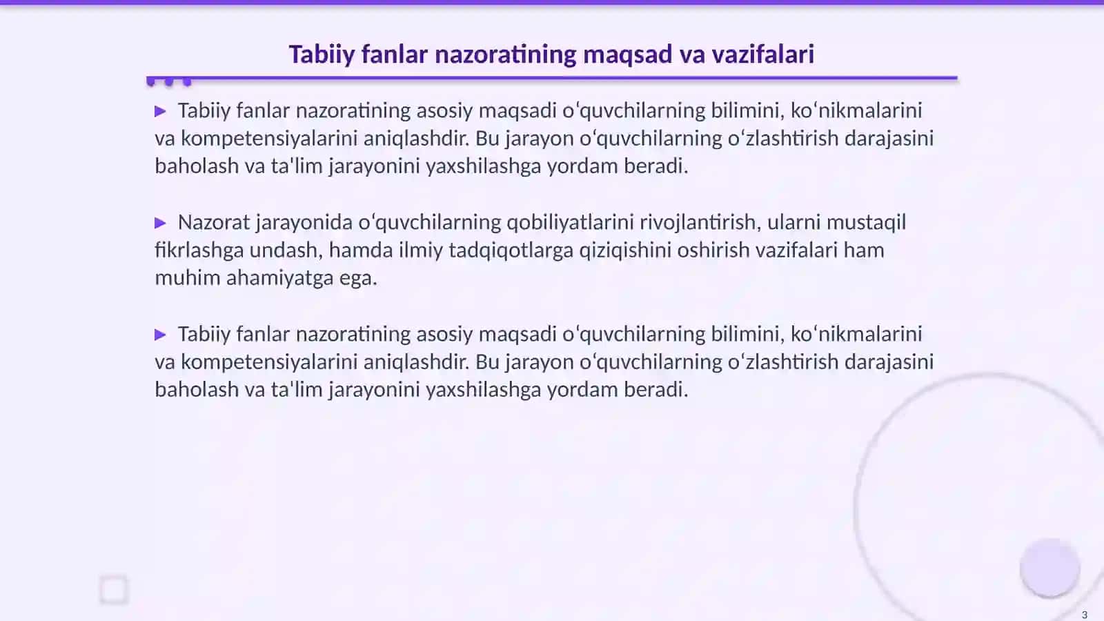 Tabiiy fanlar bo‘yicha o‘quvchilar bilimini nazorat qilish va baholash 3