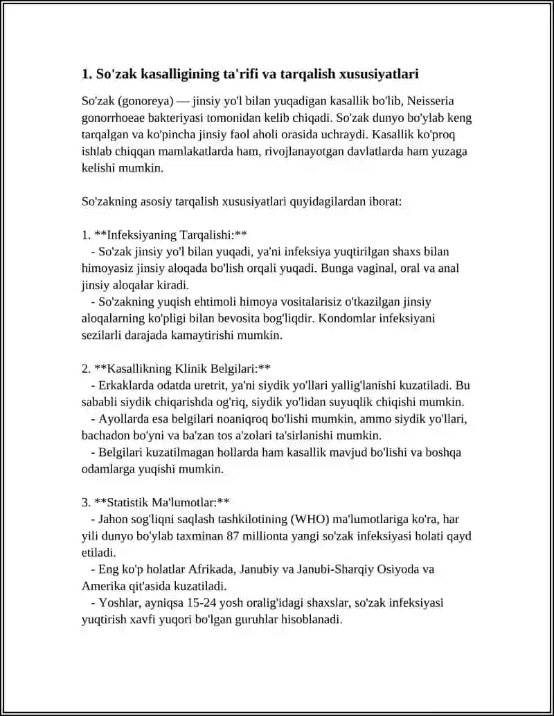 SO'ZAK KASALLIGINING KELIB CHIQISH SABABLARI, QO'ZG'ATUVCHISI, TURLAR, KILINIK BELGILARI,TASHHISOTIDA IKKI STAKANLI SINAMA O'TKAZISH VA ASORATLARI. 3