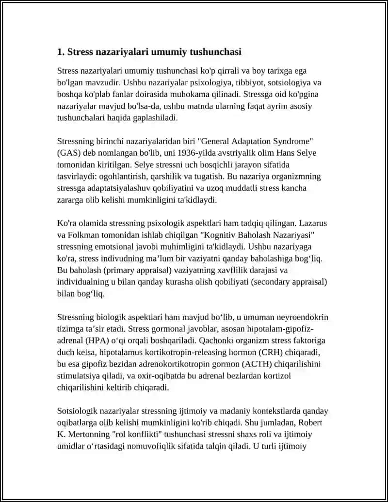 STRESS NAZARIYALARI VA STRESSNING PSIXOLOGIK VA FIZIOLOGIK TA’SIRLARI 3