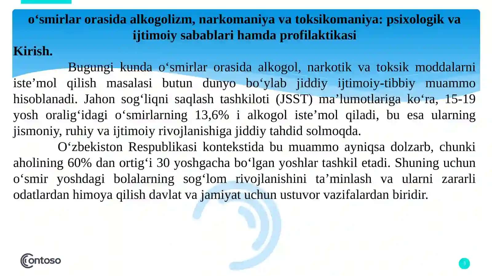 o‘smirlar orasida alkogolizm, narkomaniya va toksikomaniya, ularning psixologik va ijtimoiy sabablari va profilaktikasi 3