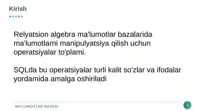 Relyatsion Algebra va Relyatsion Hisoblash Elementlari 3
