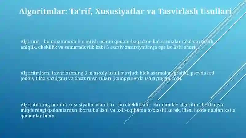 Algaritimlash asoslari bulimini o'qitish metodikasi 3