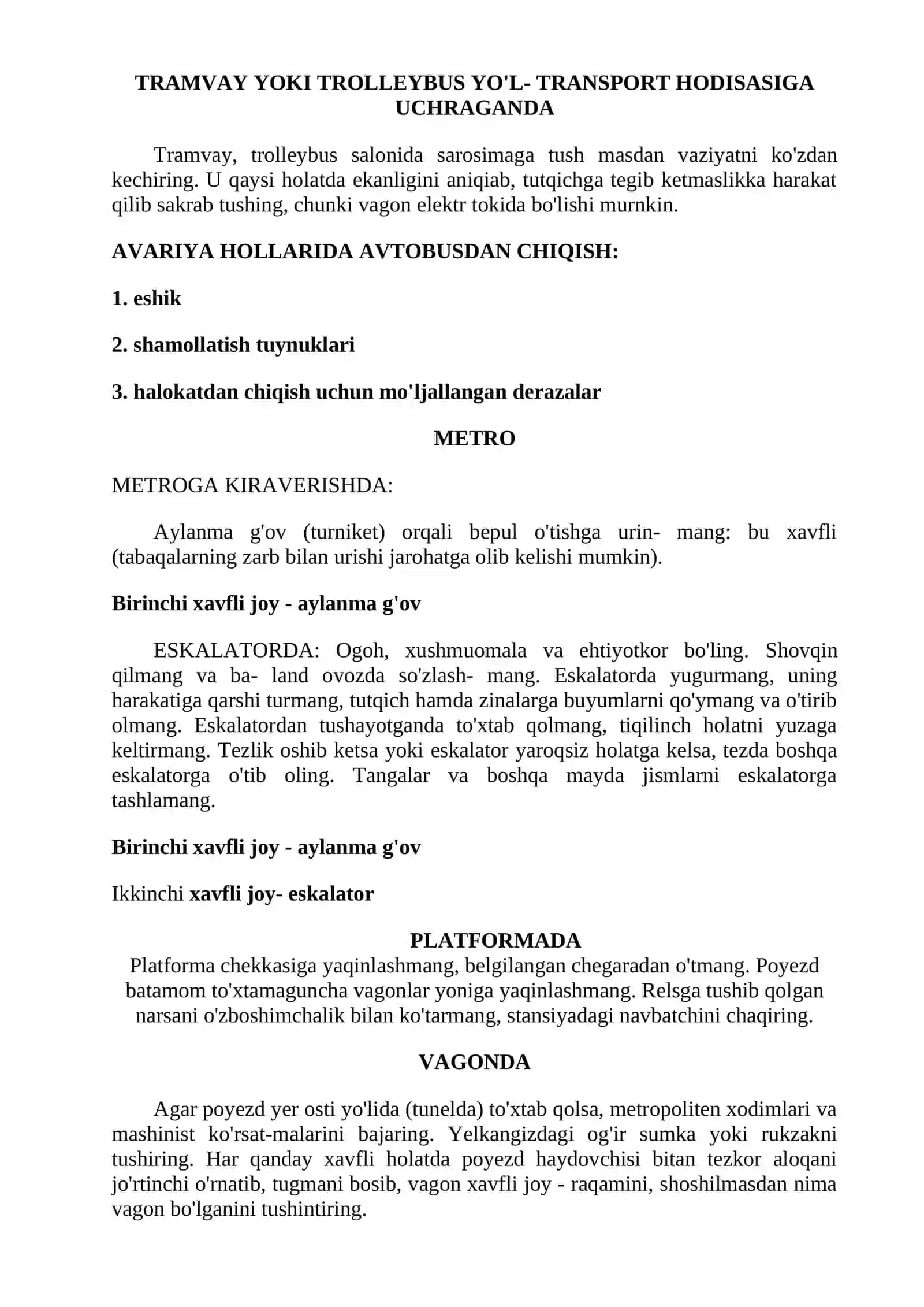 YO'L HARAKATI XAVFSIZLIGI QOIDALARI 3