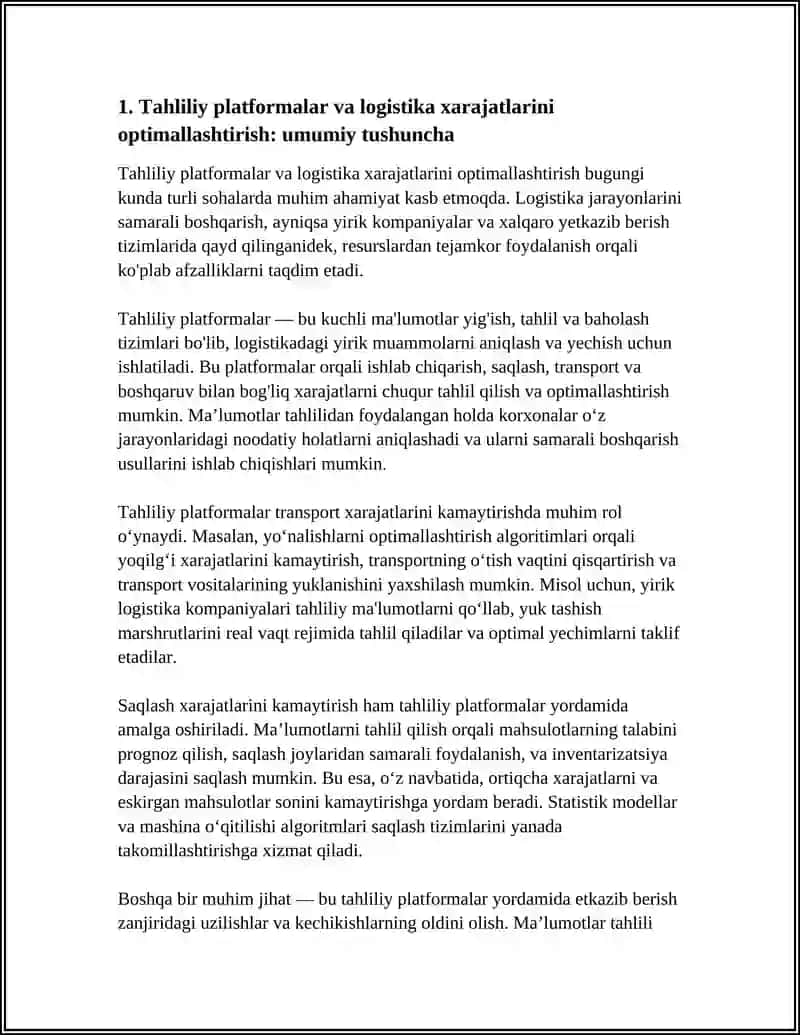 TAHLILIY PLATFORMALAR YORDAMIDA LOGISTIKA XARAJATLARNI OPTIMALLASHTIRISH 3