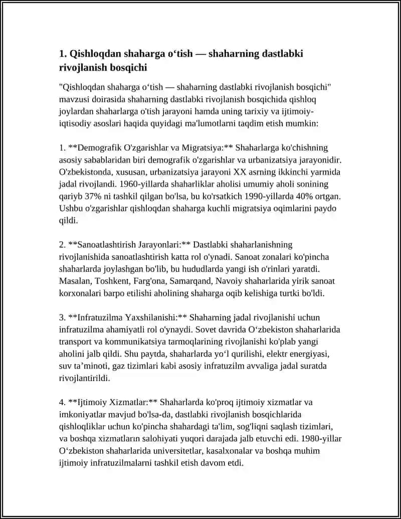 Qishloqdan shaharga o‘tish — shaharning dastlabki rivojlanish bosqichi 3
