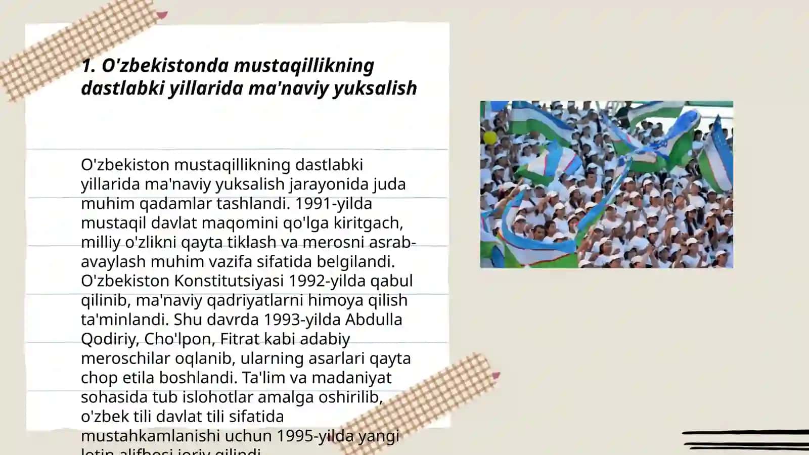 Mustaqillik yillarida O’zbekistondagi ma’naviy va madaniy taraqqiyot 3