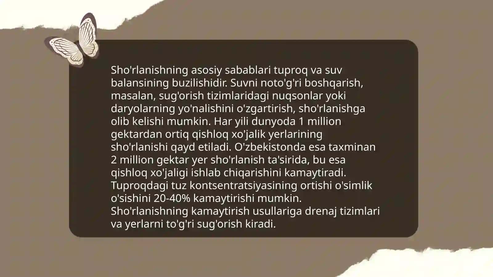 Sho'rlangan yerlardagi shòrlarni kamaytirish chora tadbirlari 3