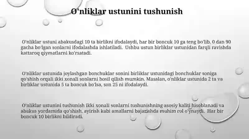 Abakusda birliklar va o'nliklarni ifodalash 3