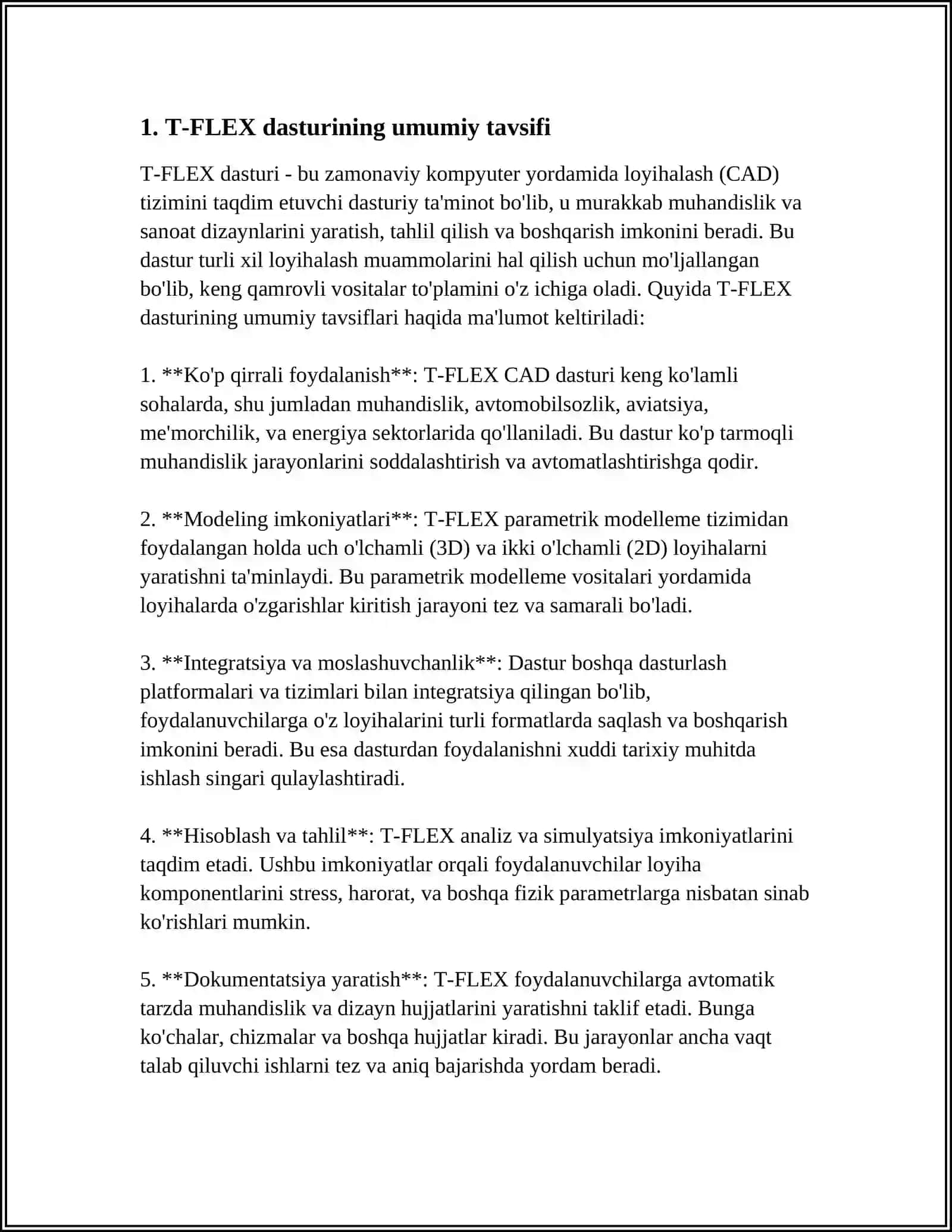 T-FLEX DASTURINING AFZALLIGI VA KAMCHILIGI HAQIDA MA'LUMOT 3