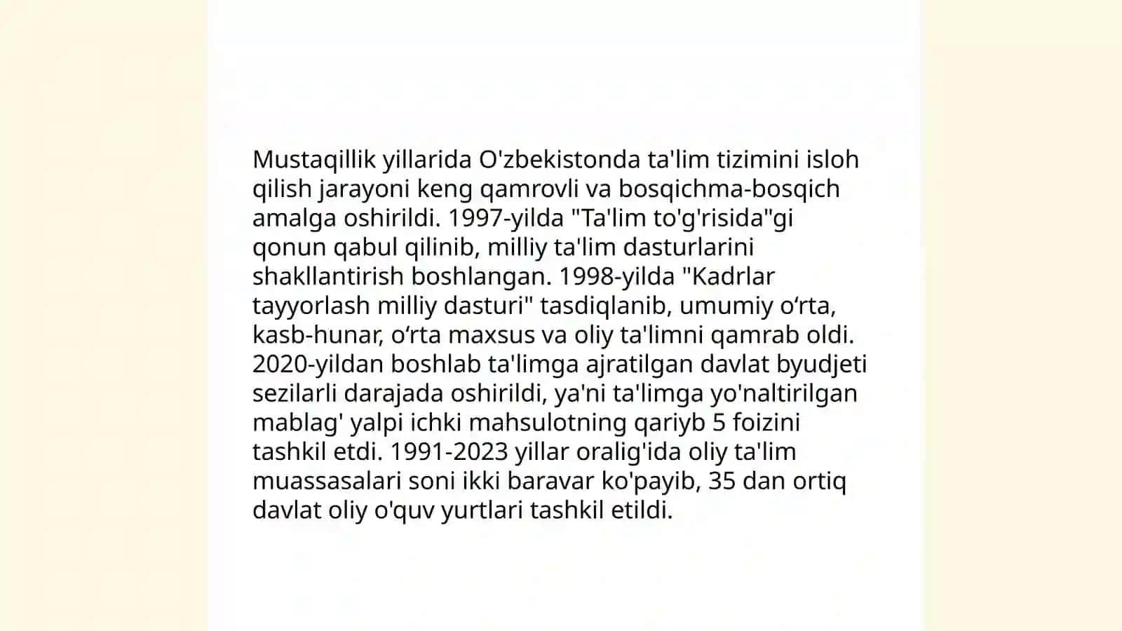 Ta'lim sohasida amalga oshirilgan islohatlar 3