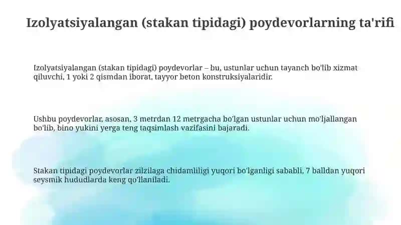 Izolyatsiyalangan (stakan tipidagi) poydevorlar 3