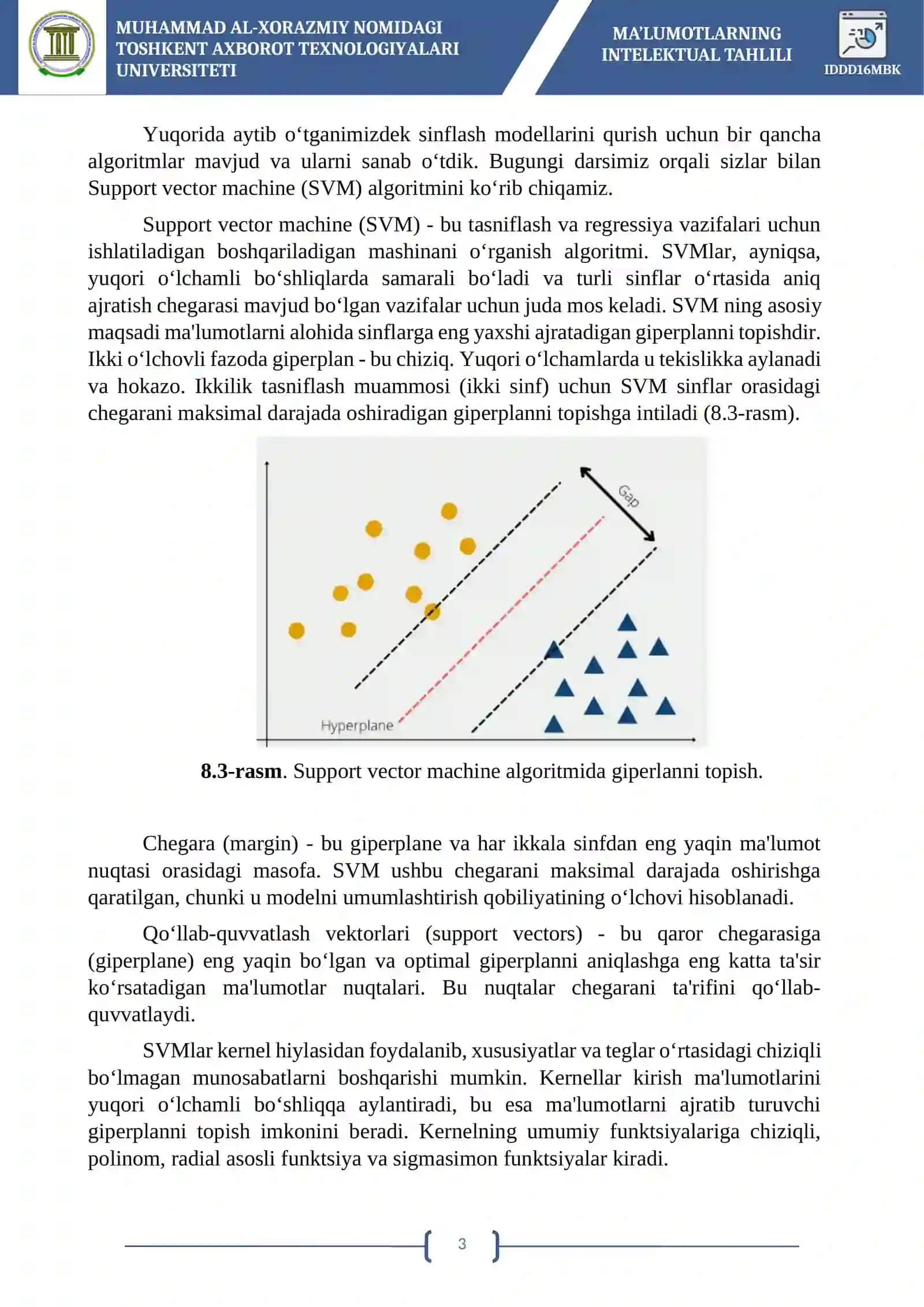 Vektorli mashinalarni qo‘llab-quvvatlash (SVM) usulini amalga oshirish (Scikit-learn yordamida) 3
