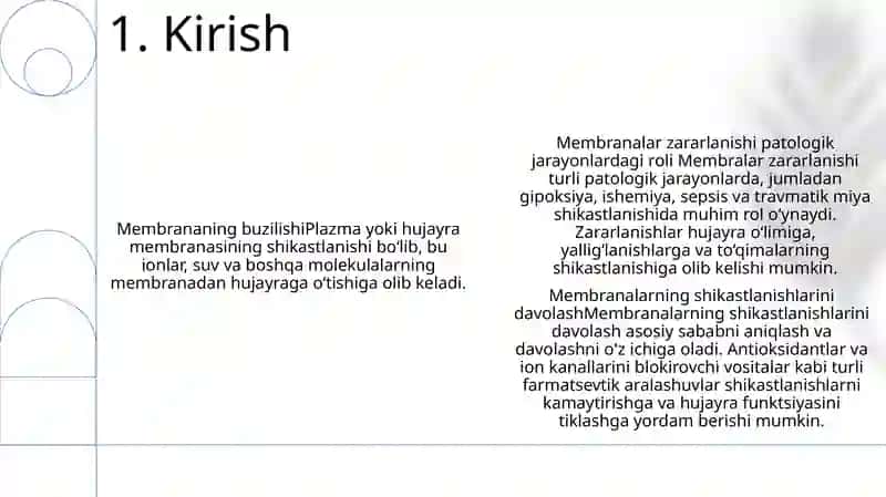 Membranalar Buzilishlarni Patologik Jarayonni Kelib Chiqishidagi OʻRni 3