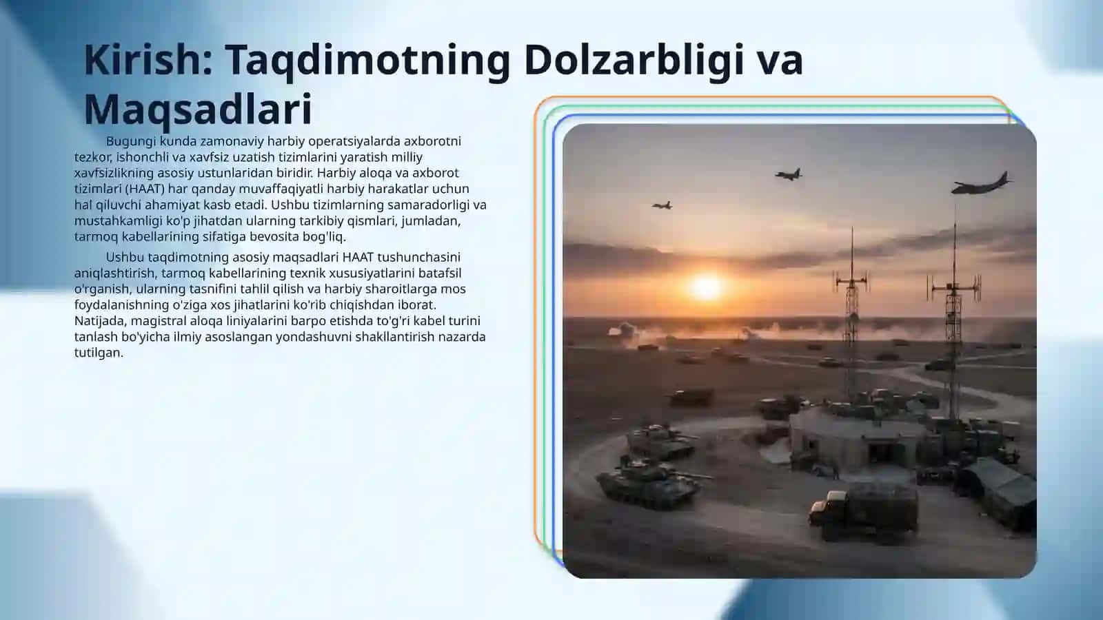 Harbiy aloqa va axborot tushunchasi, tarmoq kabellari va ularning tasnifi. 3