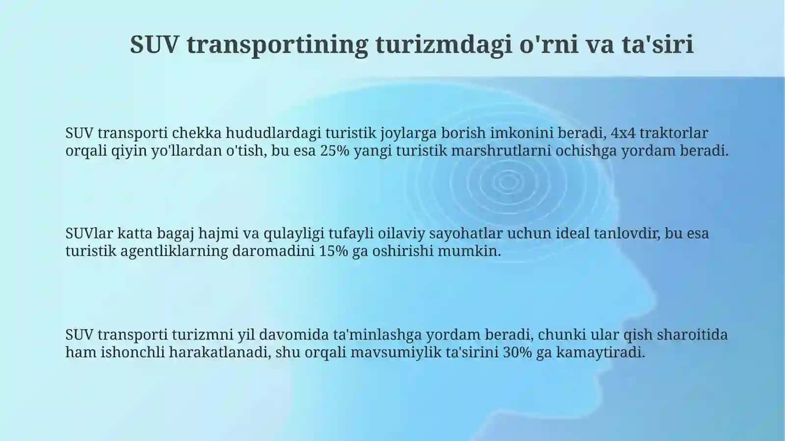 SUV transporti turizmida 3
