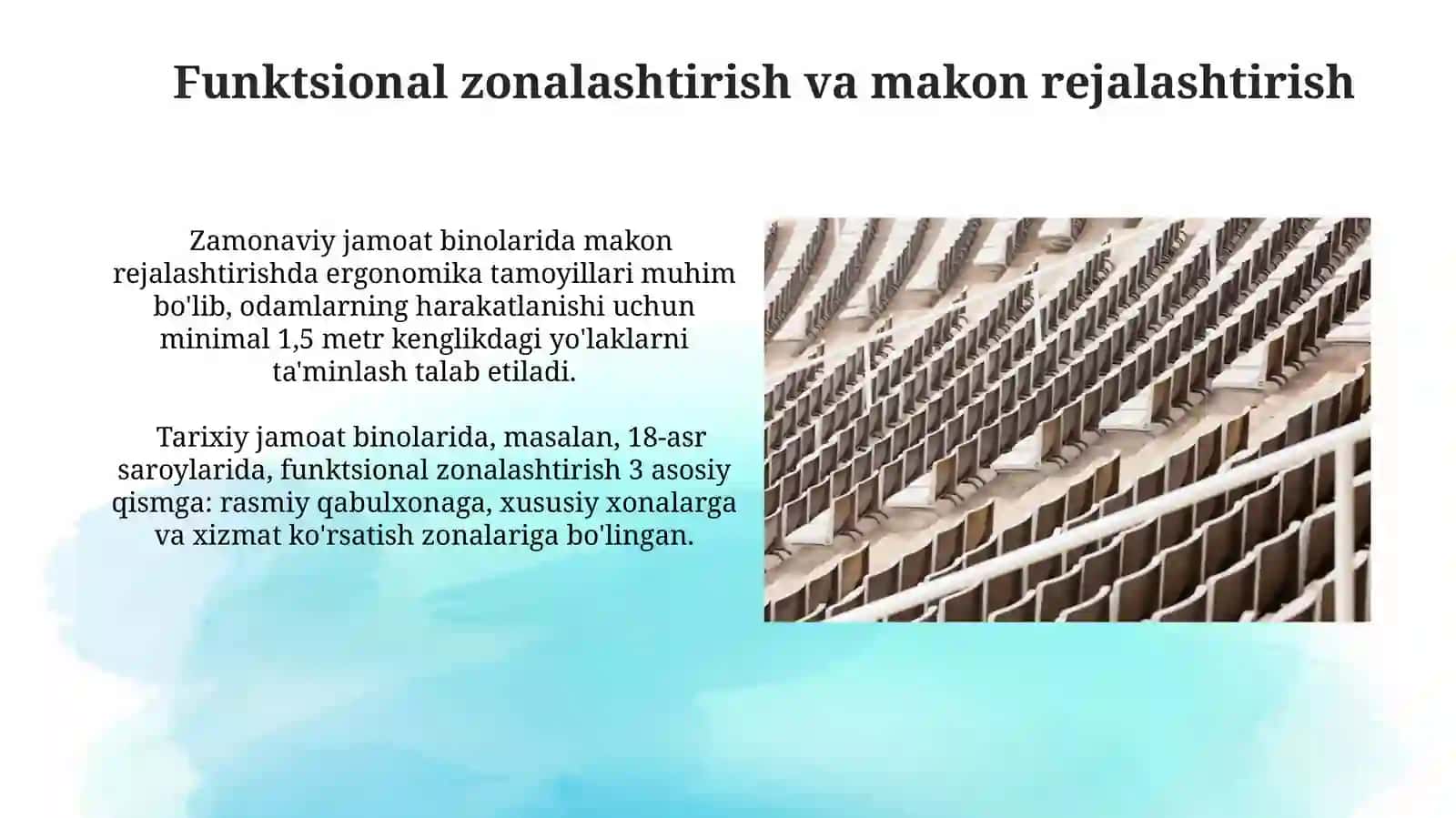 Jamoat binolarining ichki muhitini tashkil etish, jamoat binolarini tarixiy elementlari 3