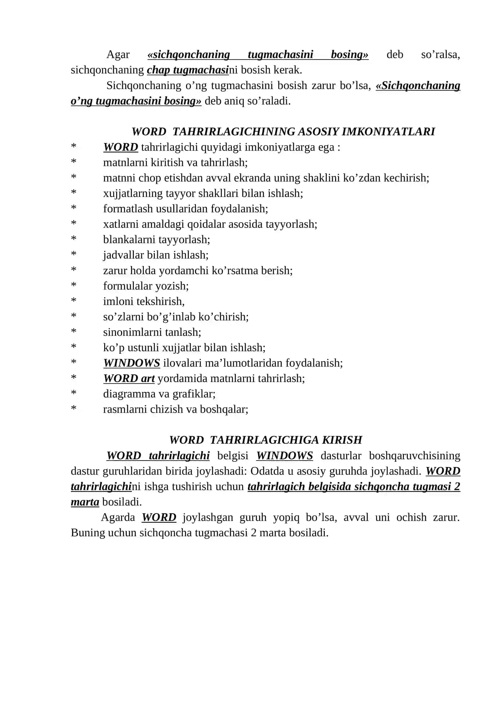 Wordning asosiy tushunchalari 3