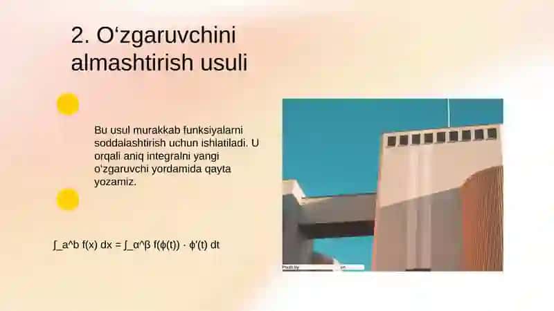 Aniq integralda o'zgaruvchini almashtirish 3