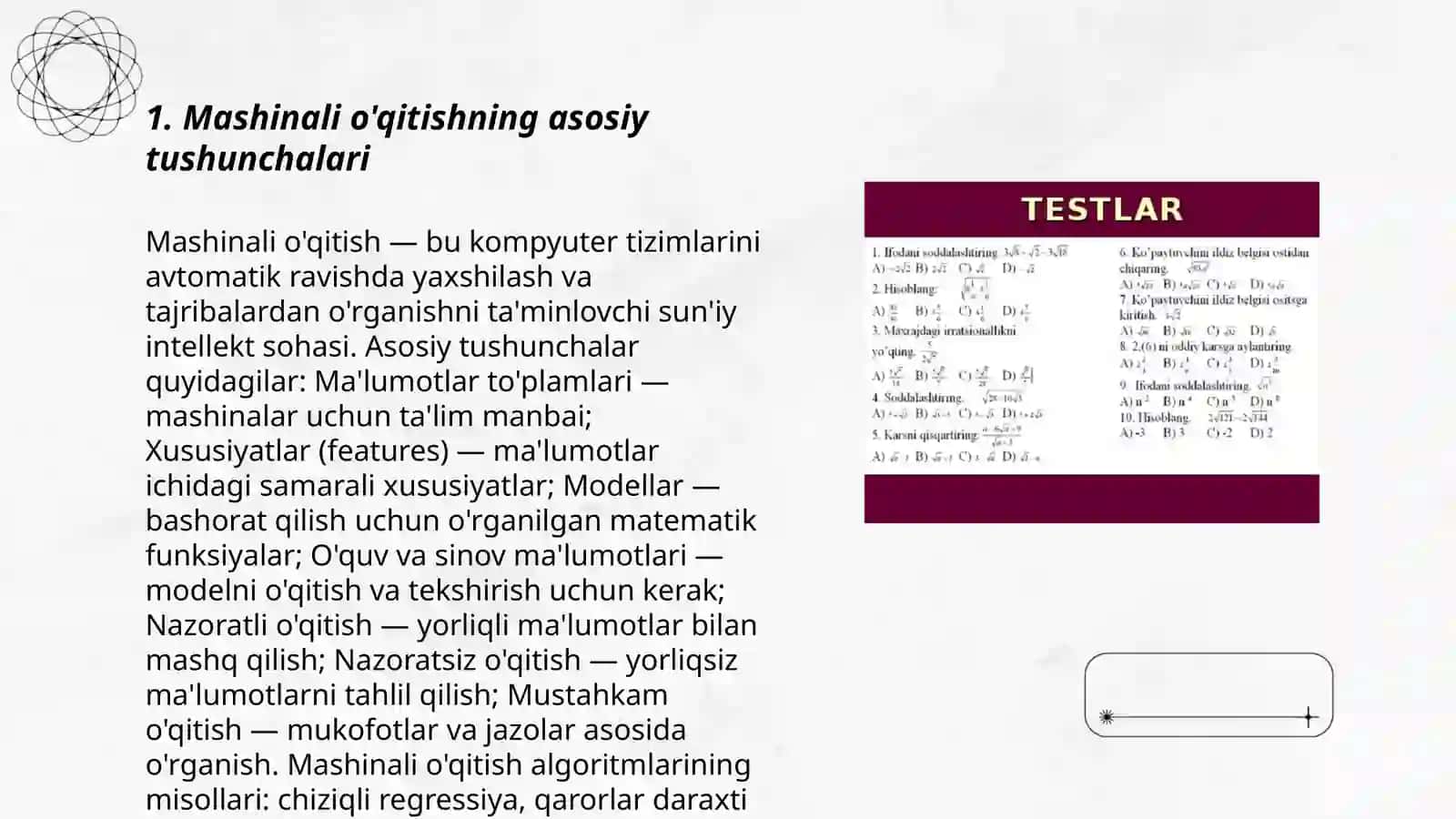 Mashinali o'qitish usuli asosida klassifikatsiya masalalar yechish 3