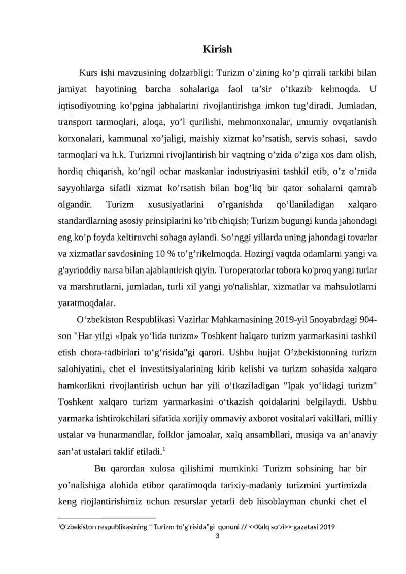 Turizm faoliyati tashkil etishning huquqiy tadqiqot 3