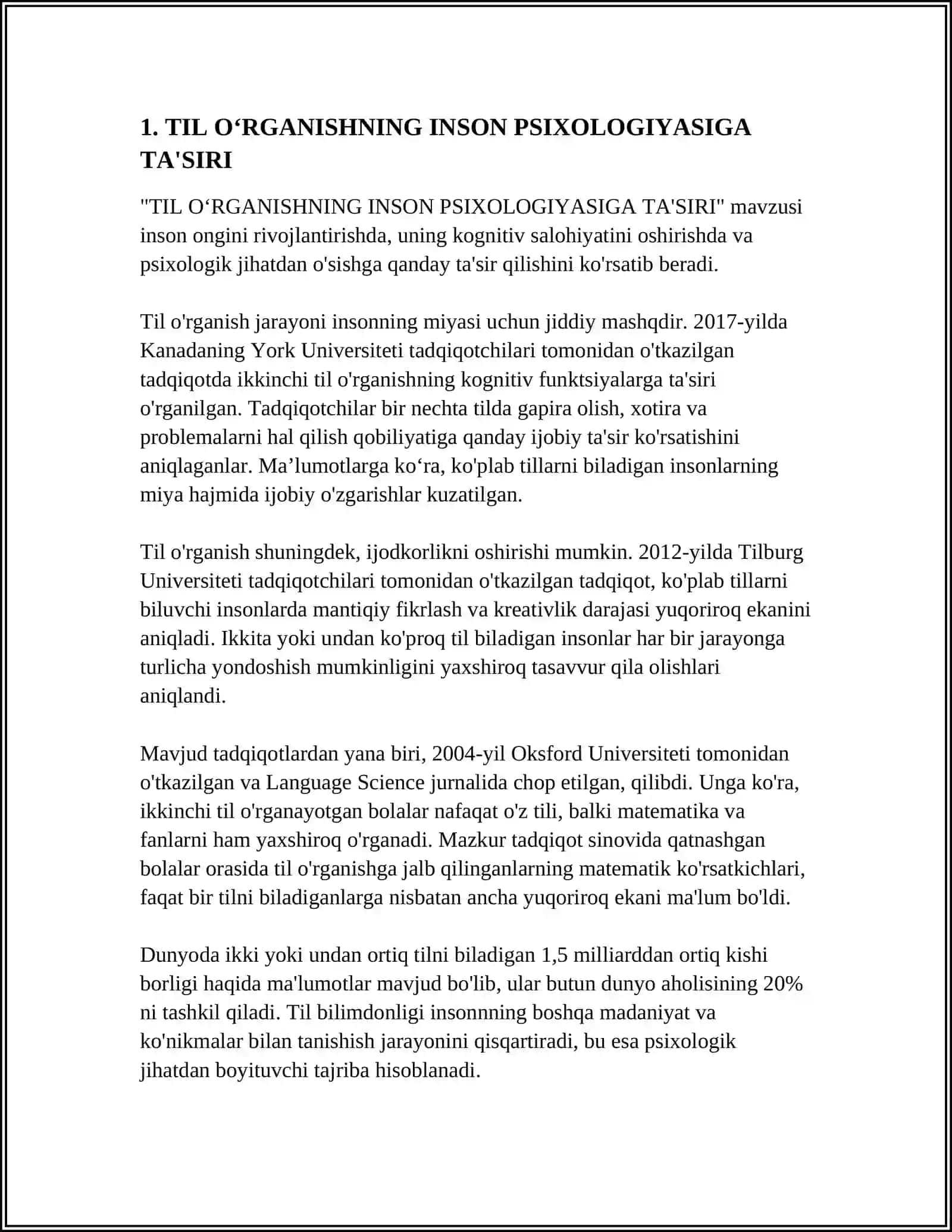 TIL OʻRGANISHNING INSON PSIXOLOGIYASIDAGI OʻRNI REFERAT 3