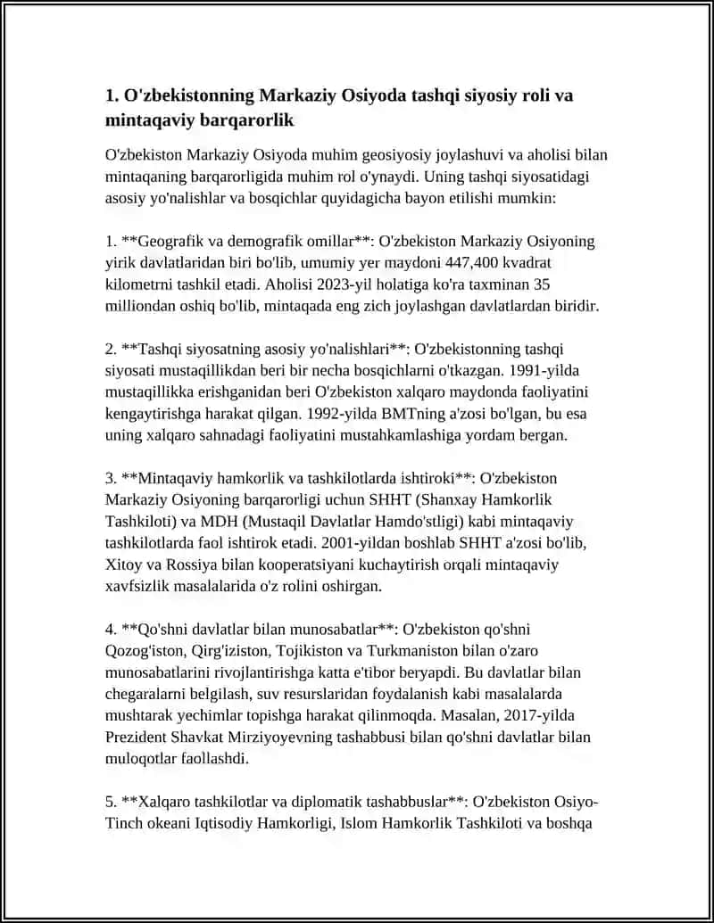 O'ZBEKISTONNING MARKAZIY OSIYODA TINCHLIK VA BARQARORLIKNI TA’MINLASHDAGI O‘RNI 3