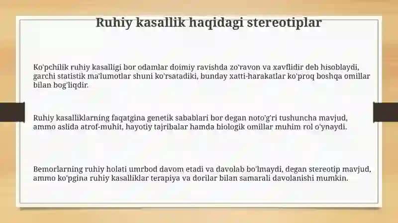 Ruhiy kasallik haqidagi stereotiplar va ularning ilmiy rad etilishi 3