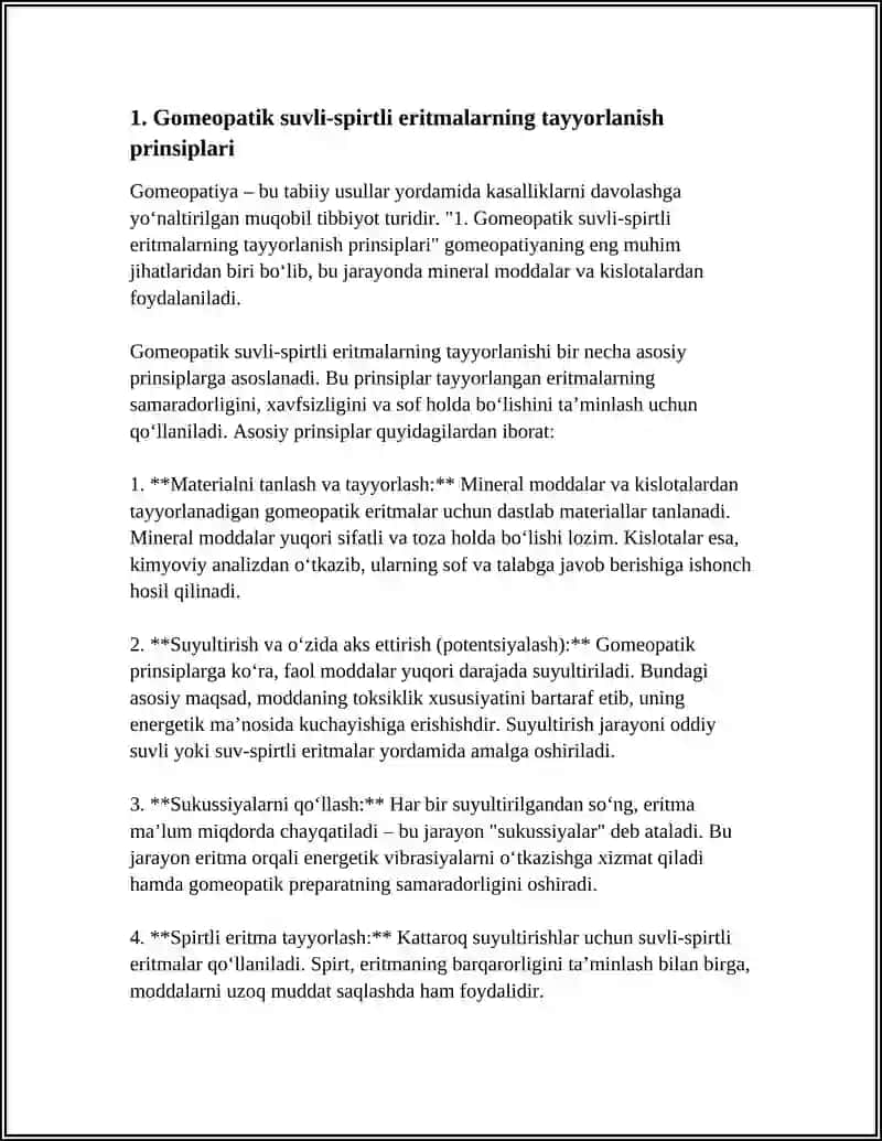 MINERAL MODDALARDAN GOMEOPATIK SUVLI-SPIRTLI ERITMALAR HAMDA KISLOTALARDAN GOMEOPATIK SUVLI ERITMALAR TEXNOLOGIYASI 3