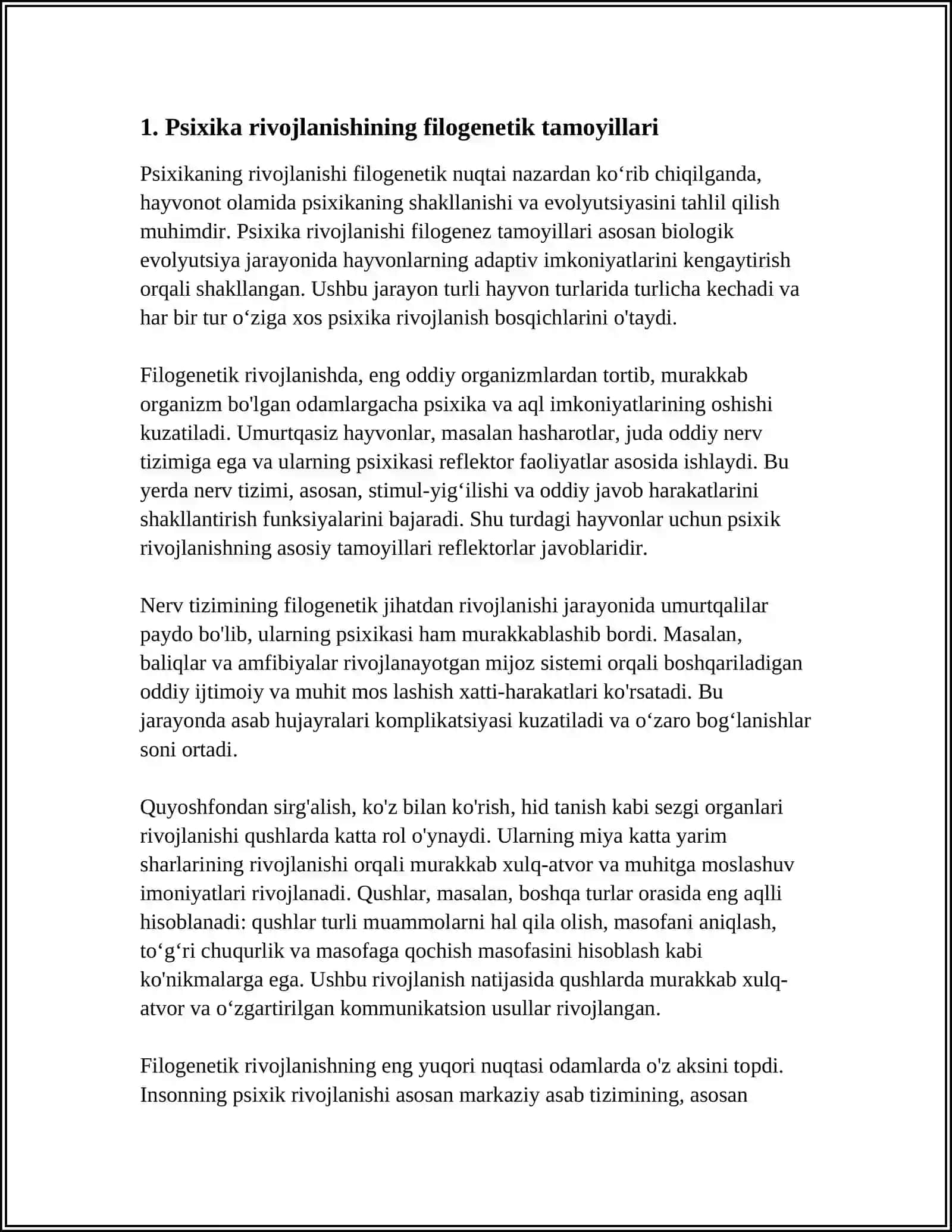 MUSTAQIL ISH Mavzu: PSIXIKANI FILOGENETIK RAWAJLANIWI 3