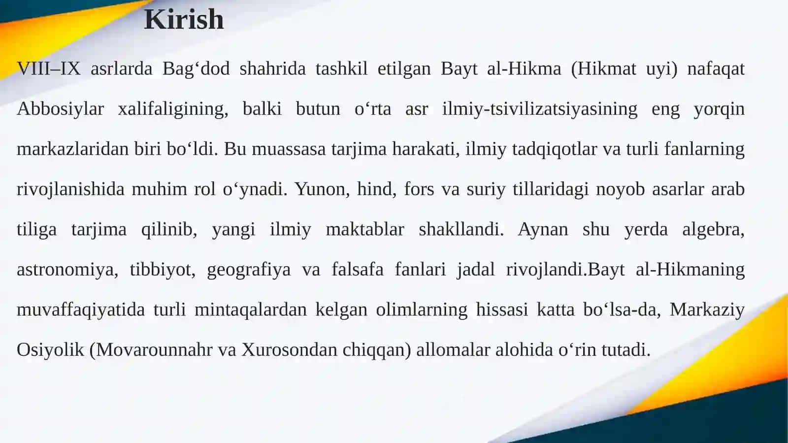 Bayt al-hikmada faoliyati yuritgan Markaziy Osiyolik allomalar 3