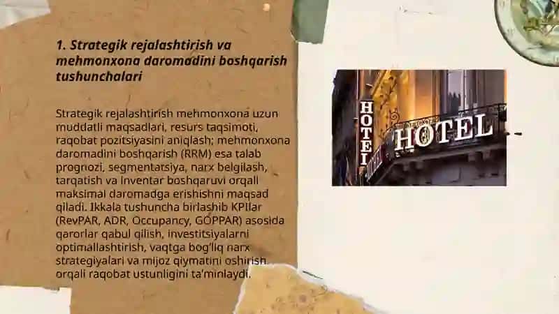 Mehmonxona daromadini boshqarishda strategik rejalashtirishning o’rni qanday baholanadi 3