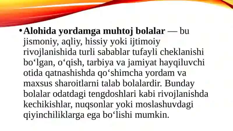 Alohida yordamga muhtoj bolalarda harakat funksiyalarining buzilishi. Sezgi funksiyalarining buzilishlari 3
