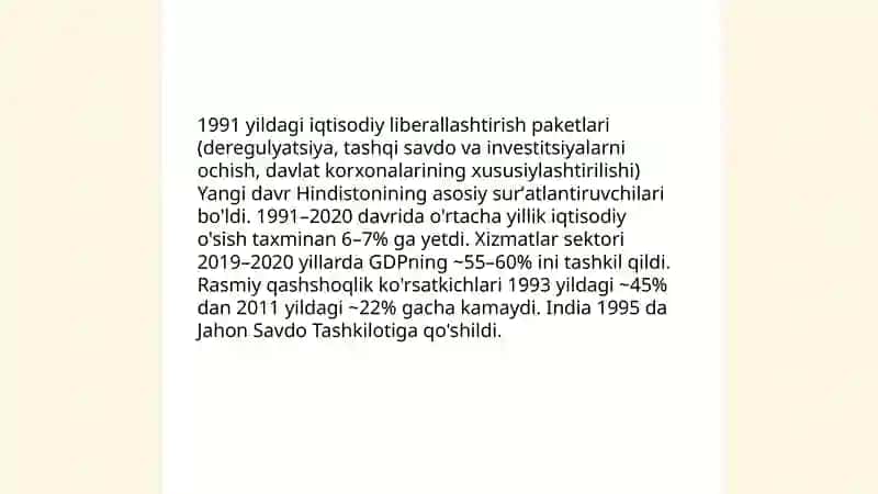 Yangi davrda Hindistonda iqtisodiy o'sish va liberallashtirish 3