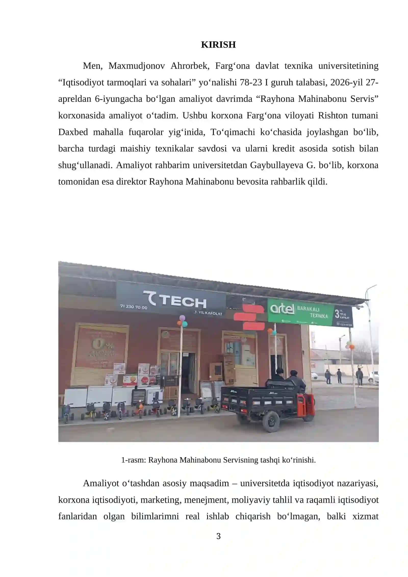 MALAKAVIY AMALIYOT HISOBOTI. Maishiy texnika savdosi bilan shugullanuvchi mchj boyicha. 40 list 3