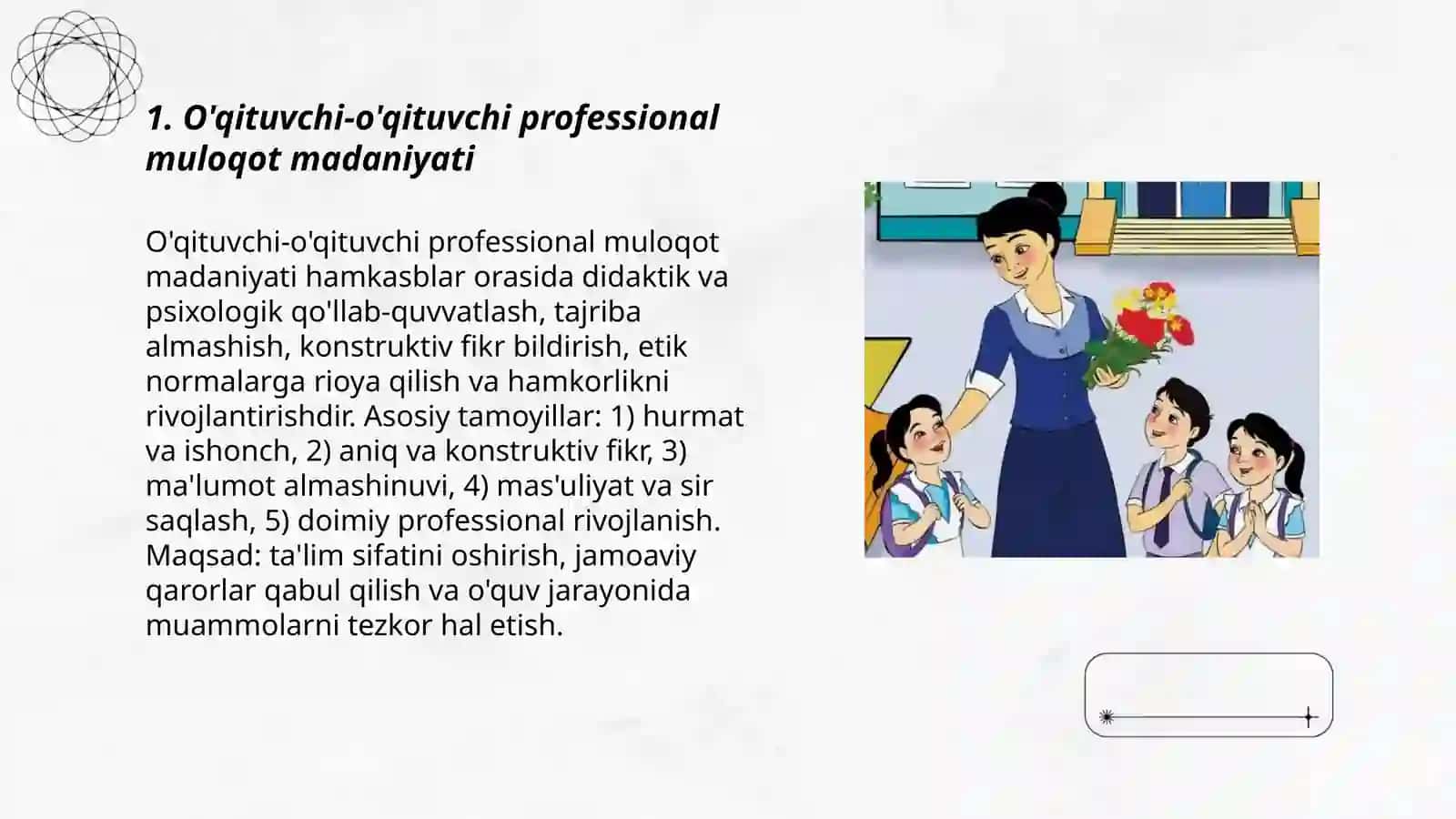 O'qituvchi-o'qituvchi professional muloqot madaniyati 3