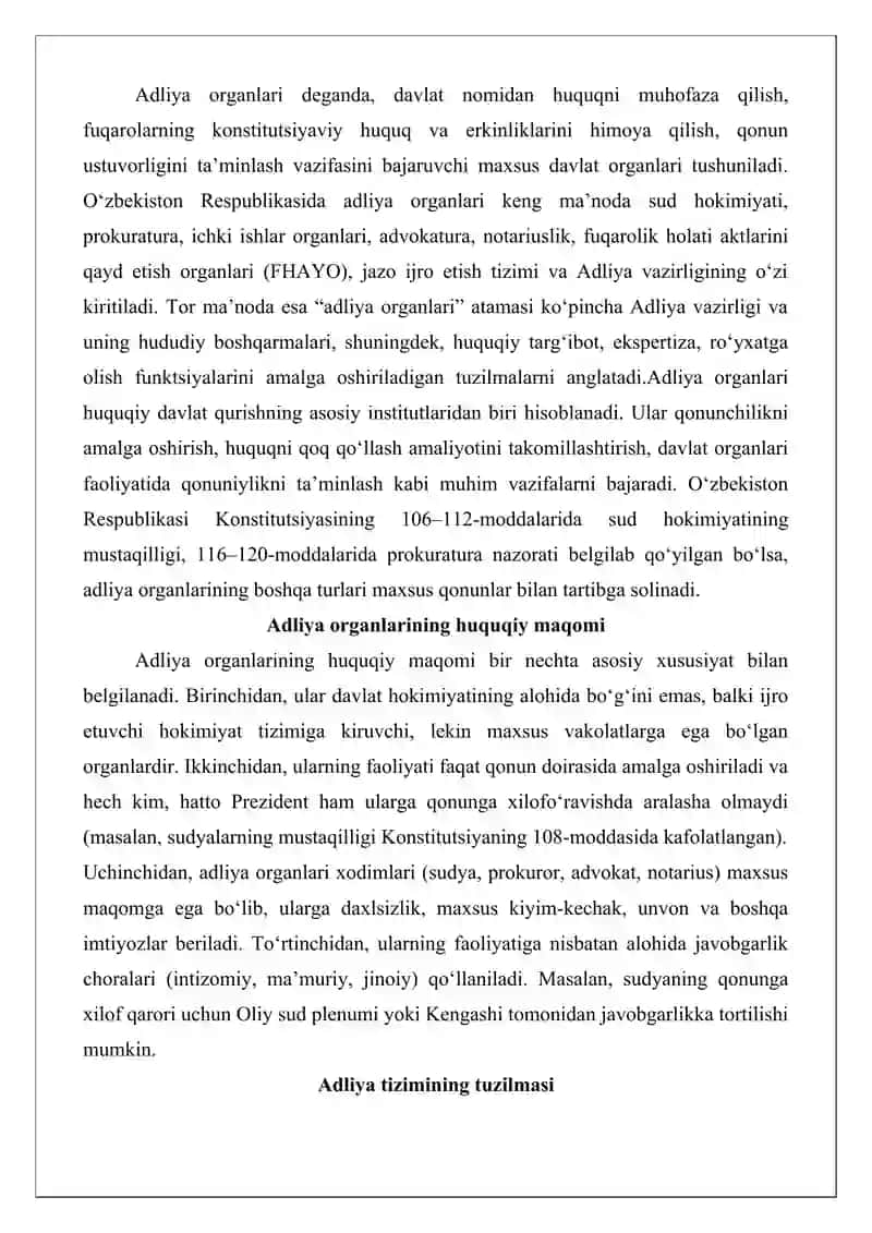 Adliya organlari tushunchasi, uning asosiy vazifalari va funksiyalari 3