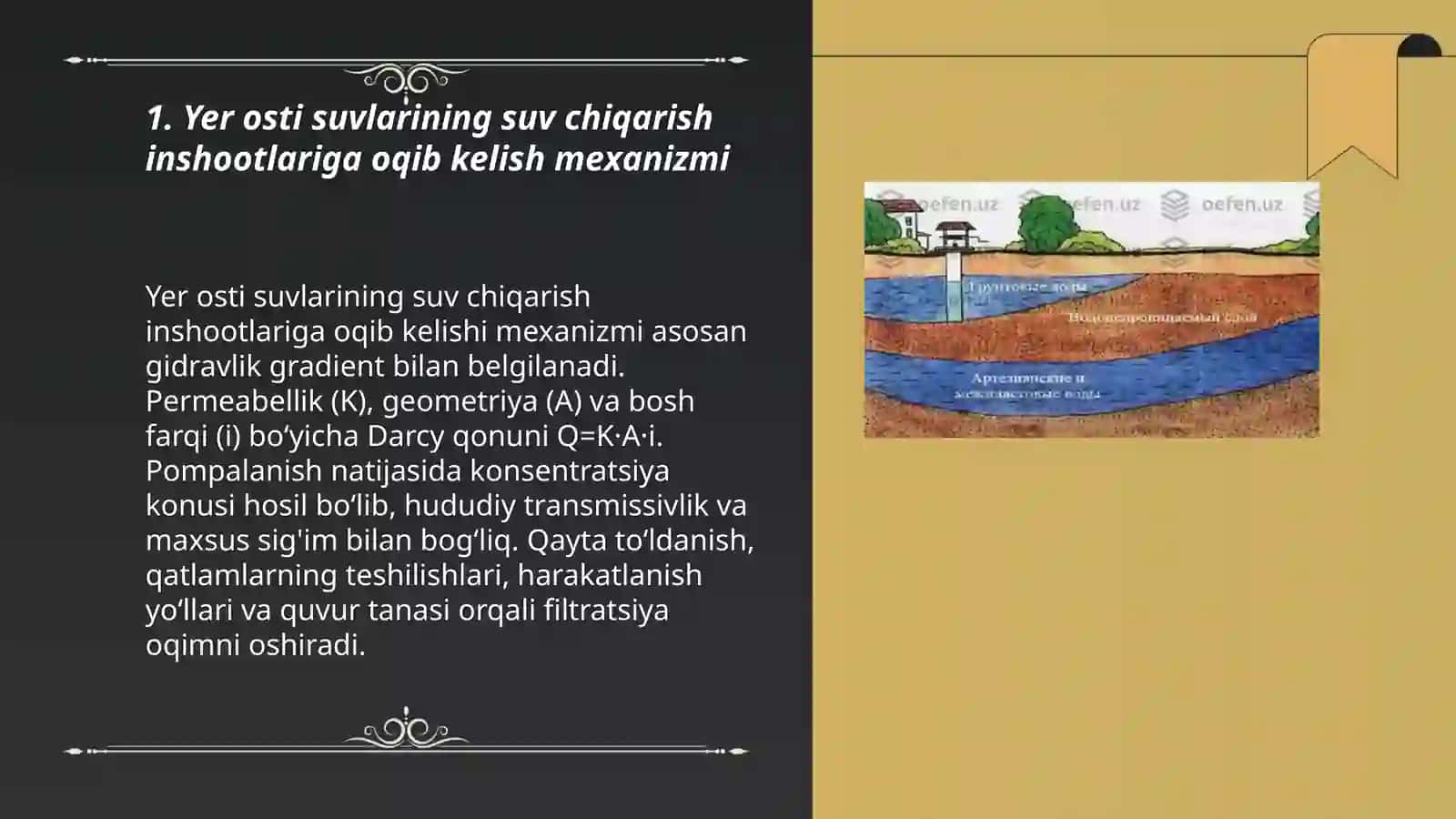 Yer osti suvlarining suv chiqarish inshootlariga oqib kelishi 3