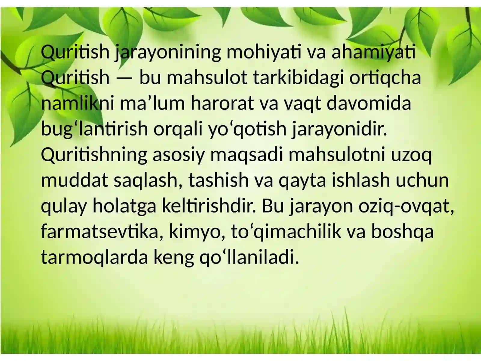 Quritish jarayonida mahsulotlar sifat koʻrsatkichlarini oʻrganish 3