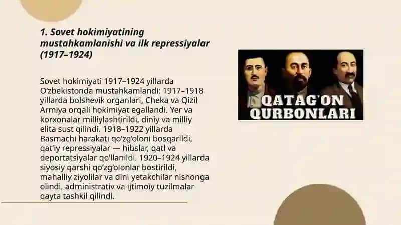 Mustabit tuzum davrida O'zbekistondagi qatag'onlik siyosatining asosiy bosqichlari 3