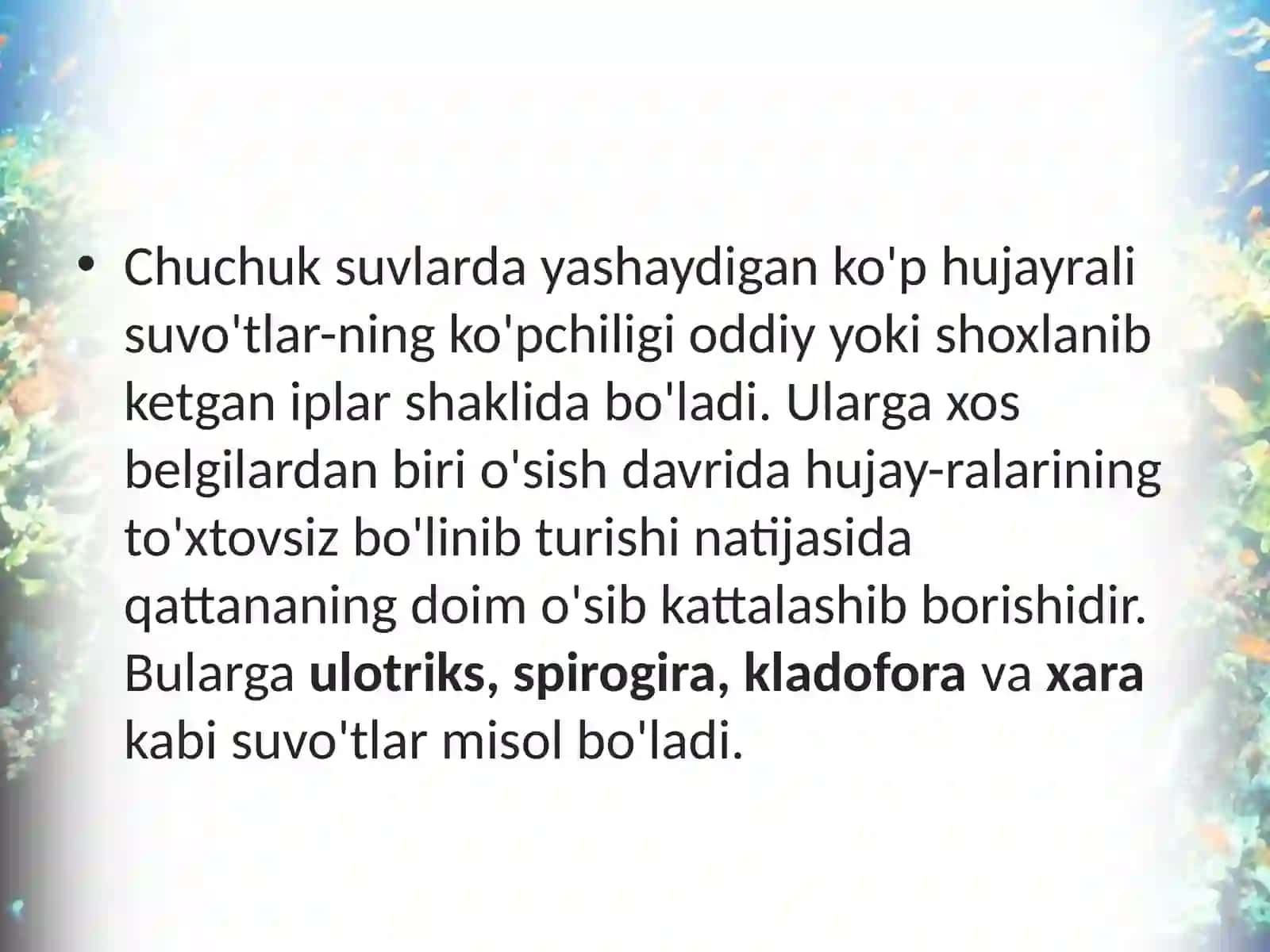 6-sinf Botanika Ko'p hujayrali yashil suvo'tlar 3