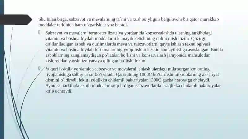 MEVAVA SABZAVOTLARNI TERMOSTRELLIZASIYA USULIDA QAYTA ISHLASH TEXNOLOGIYASI 3