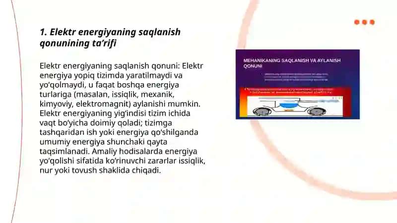 Elektr energiyaning saqlanish va aylanish qonuni 3