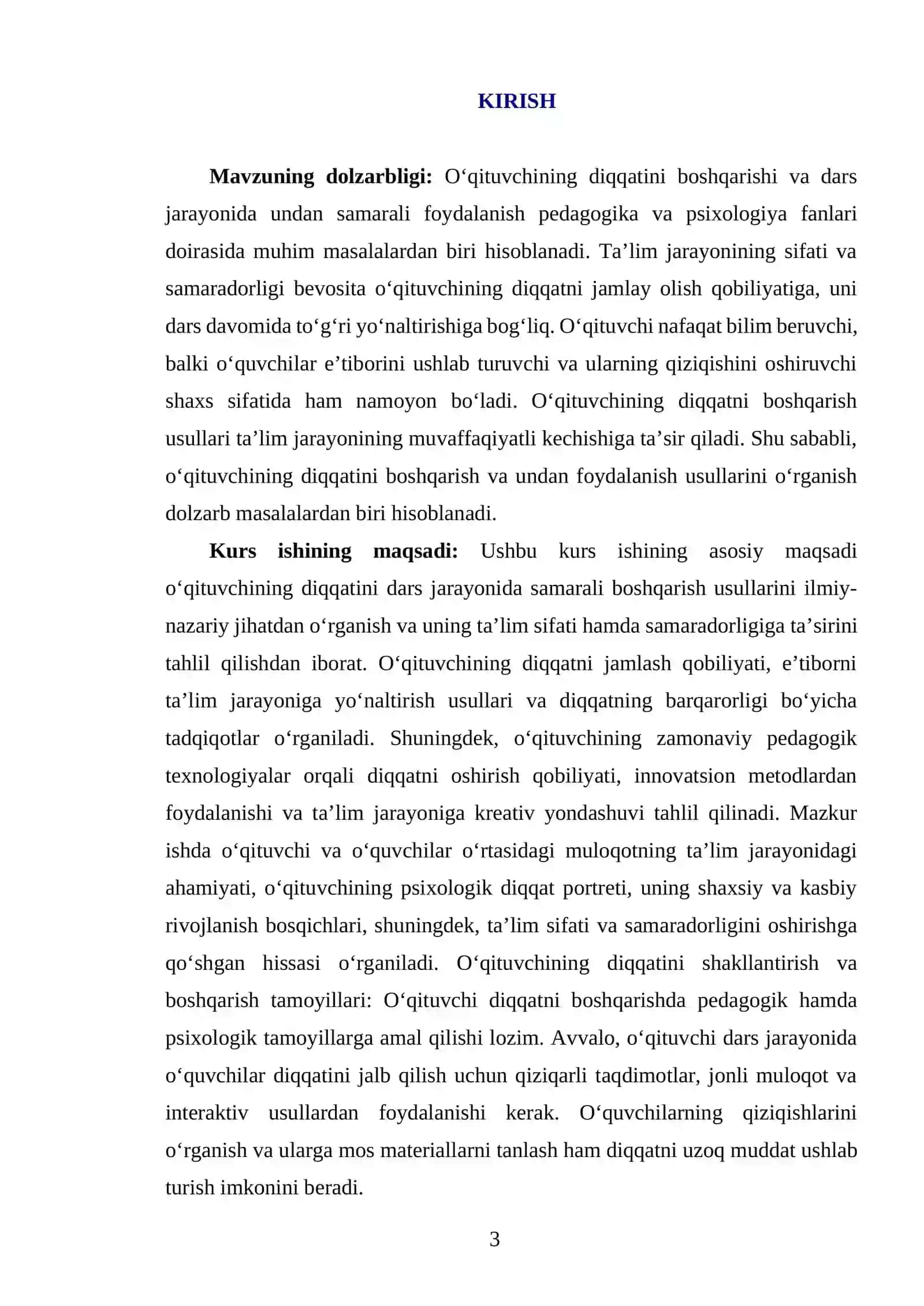 OʻQITUVCHINING DIQQATI VA DARS JARAYONIDA UNDAN FOYDALANISH USULLARI 3