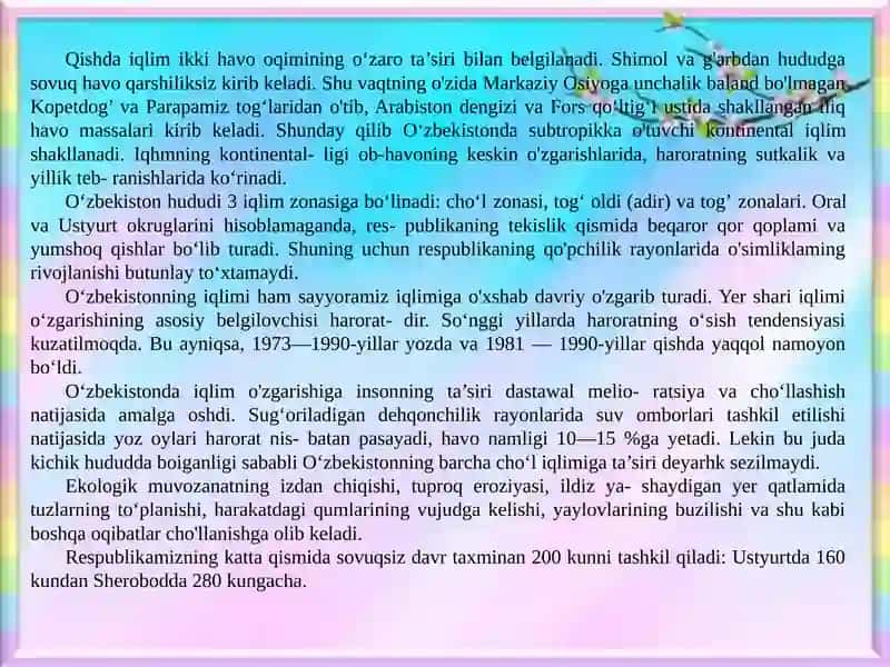 O'zbekiston iqlimini o'zgarishi va uning kutilayotgan oqibatlari 3
