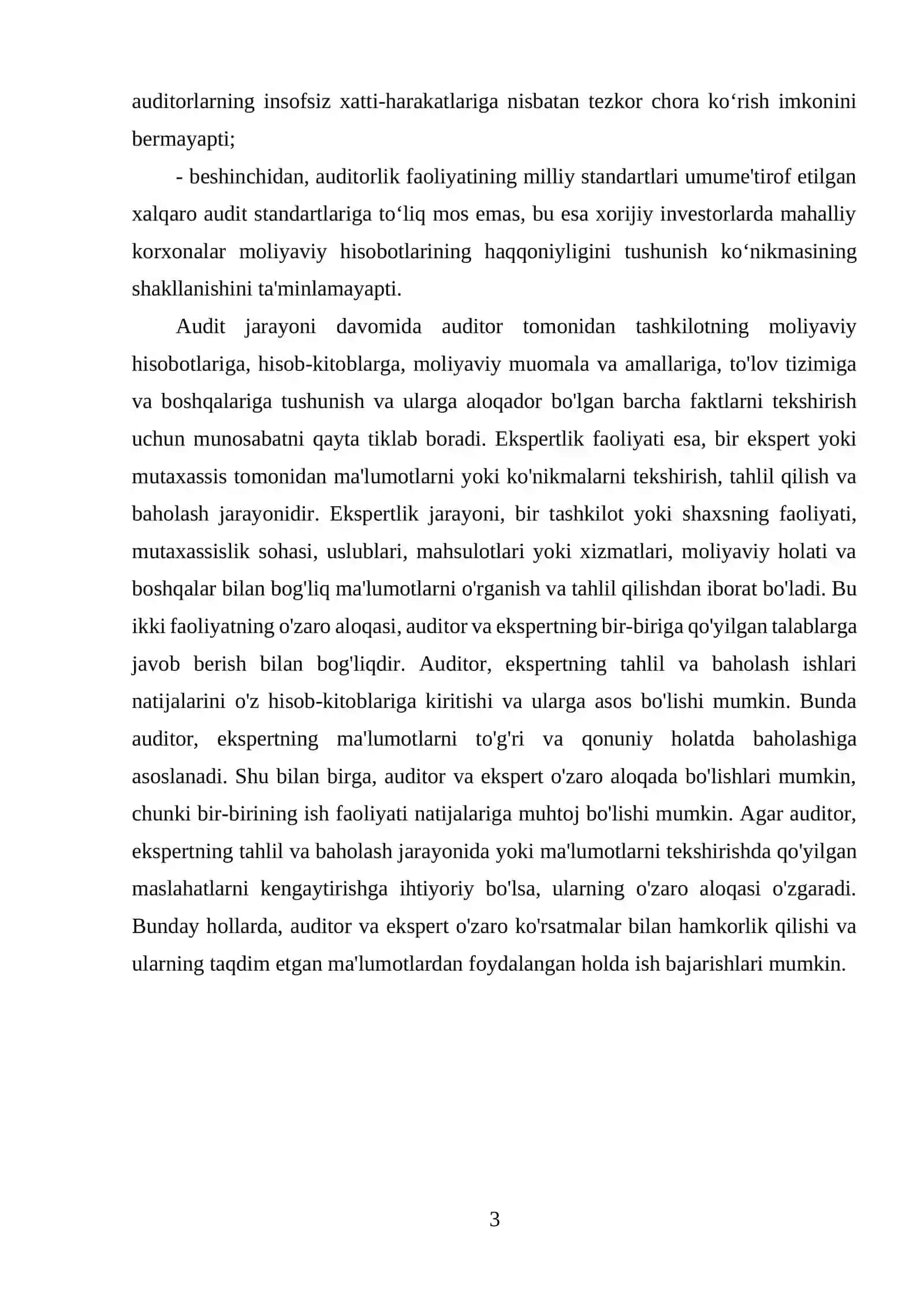 AUDIT JARAYONIDA EKSPERTLAR ISHINI MUVOFIQLASHTIRISH VA ULARNING XULOSALARI UCHUN AUDITORLIK MAS’ULIYATI 3