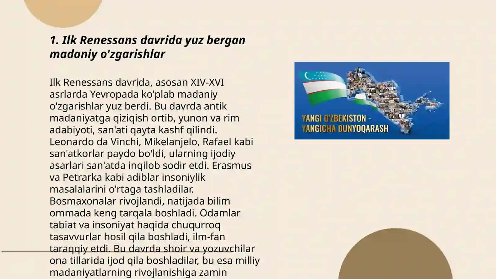 Ilk Renessans davrida yuz bergan madaniy o'zgarishlar 3
