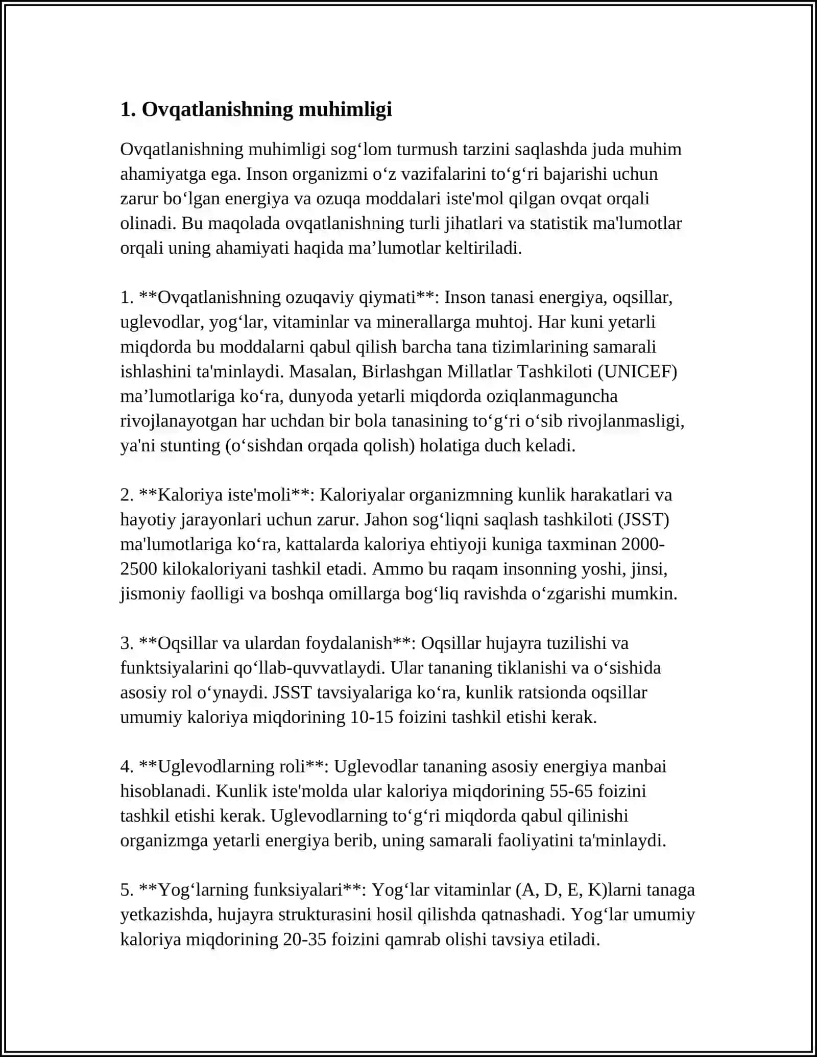 OVQATLANISHNING SALOMATLIK OMILI EKANLIGI REFERAT 3