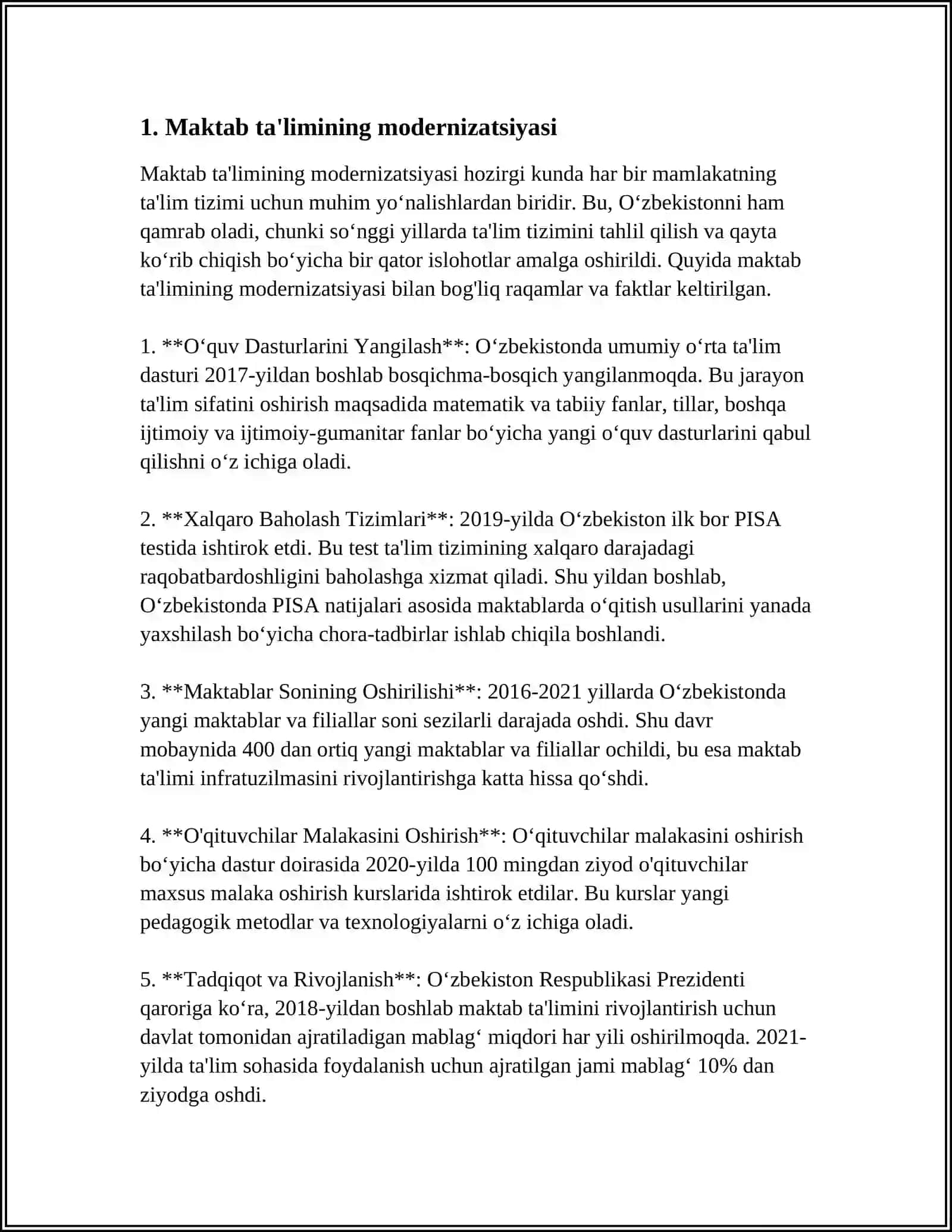 O‘zbekiston Respublikasi Ta'lim Sohasida Amalga Oshirilgan Ishlohlar 3