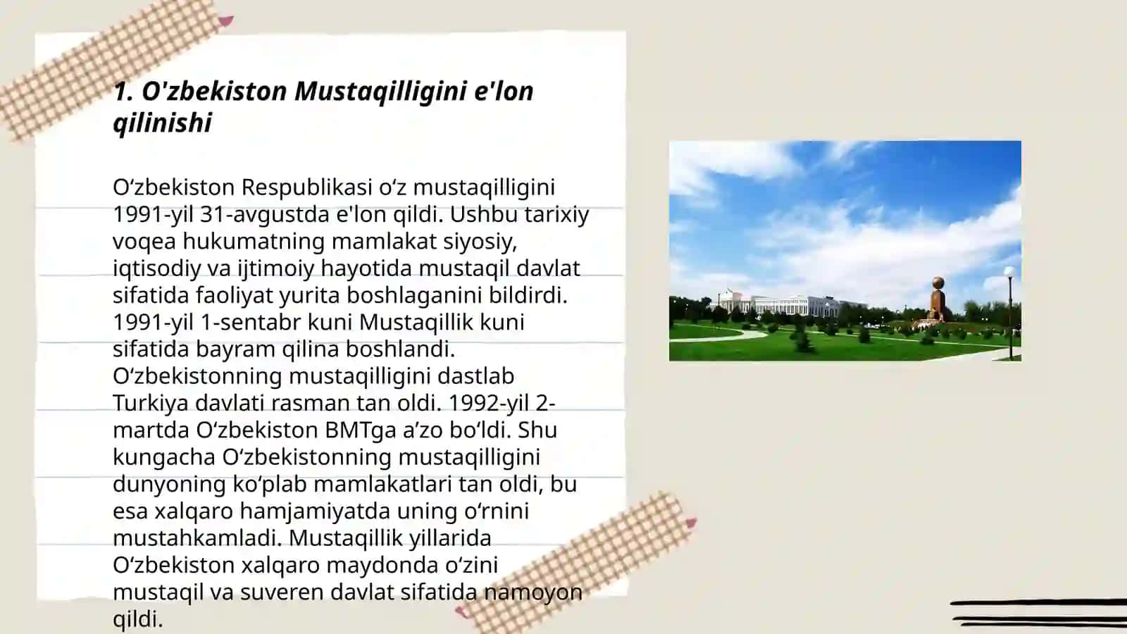 Mustaqil Oʻzbekiston Respublikasi Tashkil Topishining Tarixiy Ahamiyati 3